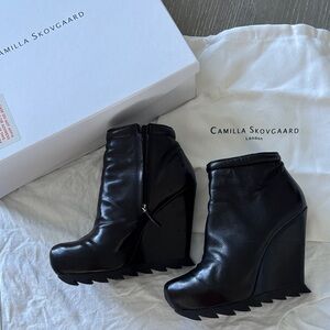 Black Leather Wedge Boots